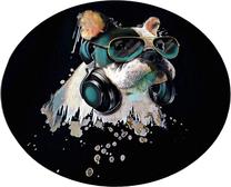 Vonios grindų kilimėlis Foutastic Glasses Dog 359CHL4587, balta sp./juoda sp./žalia sp., 160 cm x 160 cm, Ø 160 cm