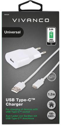 Telefono įkroviklis Vivanco, USB Type C/USB Type A, 120 cm, balta sp.