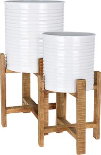 Gėlių vazonas Mondex Steel Flowerpot HV478131, plienas/mediena, Ø 28 cm, balta sp.