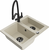 Кухонный умывальник с кухонным смесителем Mexen Carlos Beige+Black, гранит, 58 см x 47 см x 17.7 см, коричневый цв./черный цв.