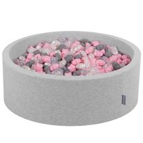 Baseinas su kamuoliukais KiddyMoon Round Ball Pit Round 600 Stars, 90 cm x 90 cm, 600 vnt, skaidri sp./balta sp.