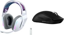 Spēļu austiņu un peles komplekts Logitech Lightspeed G733 + G PRO X SuperLight 2, balta krās./melna krās.