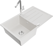 Кухонный умывальник с кухонным смесителем Mexen Bruno White+Grey/Chrome, гранит, 79 см x 49 см x 20 см, white+grey/chrome цв.