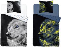 Patalynės užvalkalų komplektas Detexpol Glow In The Dark Wolf PPE-109, balta sp./juoda sp./pilka sp., 70 x 80 cm, 160 x 200 cm