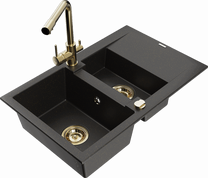 Virtuves izlietne ar virtuves maisītāju Mexen Gaspar, granīts, 73 cm x 47 cm x 17.7 cm, zelta krās./melna krās./bronzas krās.