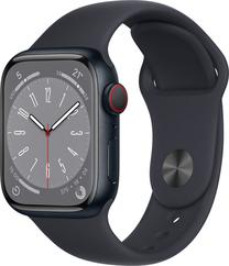Viedais pulkstenis Apple Watch Series 8 GPS + Cellular 41mm Midnight Aluminium Case with Midnight Sport Band - Regular, melns krās.