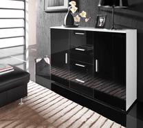 Komoda Cama Meble Uni, balta/juoda/tamsiai pilka, 132 cm x 38 cm x 92 cm