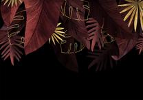 Fototapete Artgeist Jungle And Composition - Red And Gold Leaf Motif On Black Background, 175 cm x 250 cm