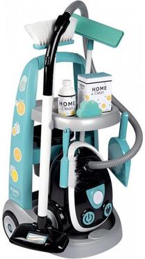 Игрушечный инструмент, комплект для чистки Smoby Cleaning Trolley, белый цв./черный цв./бирюзовый цв.