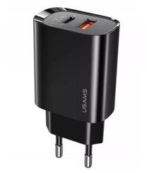 Telefona lādētājs Usams US-CC121, USB/USB Type-C, melna krās., 20 W