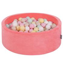 Baseinas su kamuoliukais KiddyMoon Velvet ball pit Round 200 Balls, 90 cm x 90 cm, 200 vnt, balta sp./geltona sp.