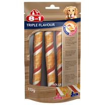 Gardums suņiem 8in1 Triple Flavour Rollls, liellopa gaļa/vistas gaļa/cūkgaļa, 0.113 kg, 3 gab.