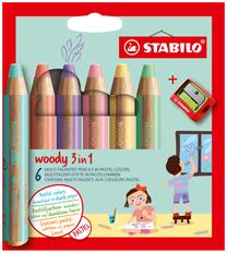 Krāsainie zīmuļi Stabilo Woody 3in1, 6 gab.