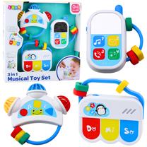 Žaislų rinkinys kūdikiams, barškutis Lean Toys 3in1 Musical, balta sp./įvairių spalvų, 3 vnt.