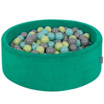 Baseinas su kamuoliukais KiddyMoon Velvet ball pit Round 200 Balls, 90 cm x 90 cm, 200 vnt, mėlyna sp./žalia sp.