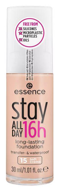 Skystas makiažo pagrindas Essence Stay All Day 16h, šviesiai ruda sp., 15 soft creme, 30 ml