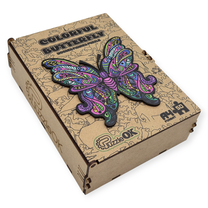 Medinė dėlionė PuzzleOK Colorful Butterfly, 29.4 cm x 28 cm, 68 vnt., įvairių spalvų