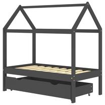 Lova viengulė VLX Wooden Kids 322142, 70 x 140 cm, tamsiai pilka sp., be čiužinio, su grotelėmis
