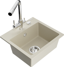 Кухонная мойка Mexen Milo 6505-69-671600-00, гранит, 43.5 см x 41 см x 17.1 см, хромовый цв./бежевый цв.