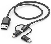Kabelis Hama USB - Micro-USB/Lightning/USB-C USB, Micro-USB/Lightning/USB-C, 1.5 m, melna krās.