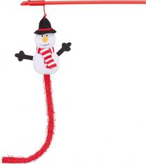 Žaislas ant pagaliuko katėms Trixie Snowman, balta sp./raudona sp., 31 cm