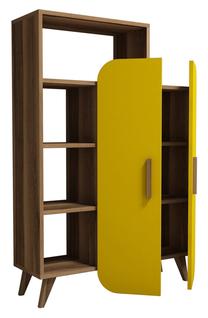 Pastatoma lentyna Kalune Design Form 845HCT3904, geltona sp./riešuto sp., 132 cm x 32 cm x 90 cm