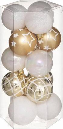 Eglutės žaisliukų rinkinys Fééric Lights and Christmas, aukso sp./balta sp./perlo balta sp., 5 cm, 5 cm, polivinilchloridas (pvc), 15 vnt.