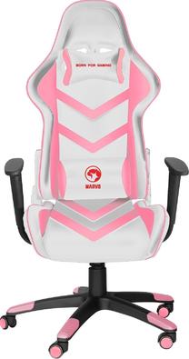 Игровой стул Marvo CH-106, 50 x 53 x 125 - 135 см, белый цв./розовый цв.