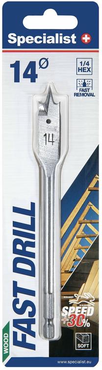 Plunksninis medienos grąžtas Specialist+ Fast Drill, medienai, hex, 14 mm x 15 cm