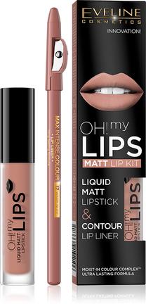 Lūpu kosmētikas komplekts Eveline Oh! My Lips Matt Lip Kit, gaiši brūna krās., 01 neutral nude