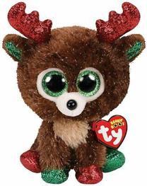 Mīkstā rotaļlieta TY Beanie Boos Reindeer Fudge, brūna krās./balta krās./sarkana krās., 15 cm
