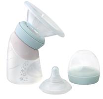 Komplekts Marcus & Marcus Silicone Angled Feeding Bottle & Breast Pump, 120 ml, 0 mēn., gaiši zila krās.