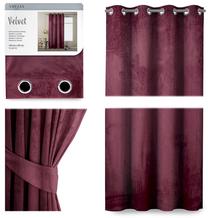 Nakts aizkari, ar atsaitēm AmeliaHome Velvet, tumši violets krās., 140 cm x 245 cm