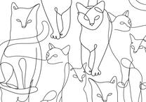 Fototapete Artgeist Cat Lineart - Minimalist Sketches Of Black Cats On White Background, 175 cm x 250 cm