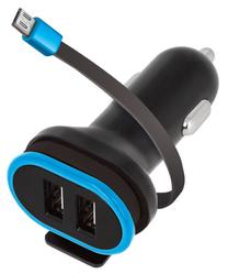 Auto telefona lādētājs Forever CC-02 Dual USB + Micro-USB cable, 2 x USB, melna krās., 15 W