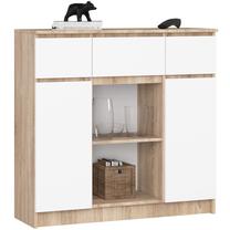 Komoda Akord Furniture Factory K100, ruda sp./balta sp., 98 cm x 35 cm x 101 cm