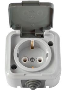 Розетка Okko Vika PA16-297, c заземлением, IP54, антрацитовый цв./серый цв.