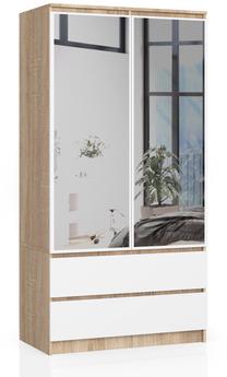 Spinta Akord S90, balta sp./sonoma ąžuolo sp./šviesiai ruda sp., 51 cm x 90 cm x 180 cm, su veidrodžiu