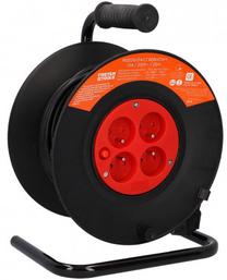 Ilgintuvas su rite Faster Tools Extension Cable Reel, 3 x 1 mm², 25 m, 4 lizdų, juoda sp./oranžinė sp.