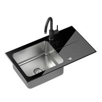Virtuvinė plautuvė Quadron Hugh 111, stiklas/nerūdijantysis plienas, 77 cm x 44 cm x 19 cm, juoda sp.
