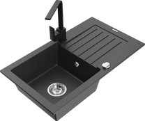 Кухонная мойка Mexen Pablo 6510751010-76+670300-70, гранит, 75 см x 43 см x 16.1 см, black granite+black цв.