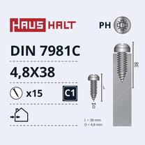 Savisriegis Haushalt DIN 7981C, 4.8 mm x 38 mm, 15 vnt.