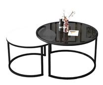 Kavos staliukų komplektas Kalune Design Bora, skaidri sp./balta sp./juoda sp., 57 - 75 cm x 57 cm x 40 - 45 cm, 2 vnt.