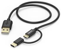 Kabelis Hama USB - Micro-USB/USB-C USB, Micro-USB/USB-C, 1 m, melna krās.