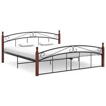 Lova dvigulė VLX Metal & Solid Oak Wood, 180 x 200 cm, juoda sp./medžio sp., be čiužinio, su grotelėmis