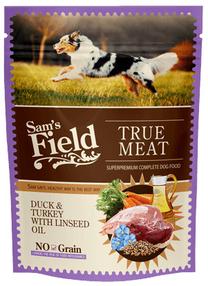 Mitrā barība (konservi) suņiem Sam's Field True Meat Duck & Turkey With Linseed Oil, tītara gaļa/pīles gaļa, 0.26 kg