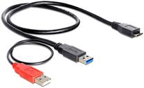Vads Delock USB 3.0 x 2, Micro USB 3.0 B male, 0.6 m, melna krās.
