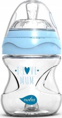 Kūdikių buteliukas Nuvita Glass Collection, 140 ml, 0 mėn., mėlyna sp.