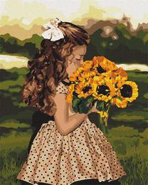 Tapymas pagal skaičius Ideyka Girl With Sunflowers, balta sp.