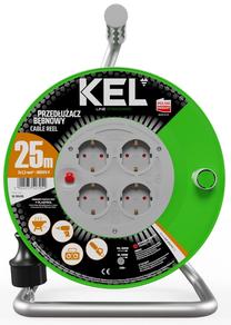 Удлинитель на катушке Kel Standard Line H05VV-F, 3 x 1,5 mm², 25 м, IP20, 4 розетки, черный цв./зеленый цв.